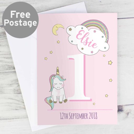 (product) Personalised Baby Unicorn Birthday Age Card