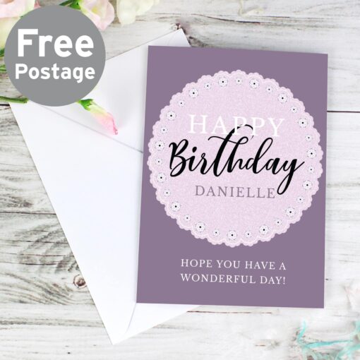 (product) Personalised Lilac Lace Birthday Card