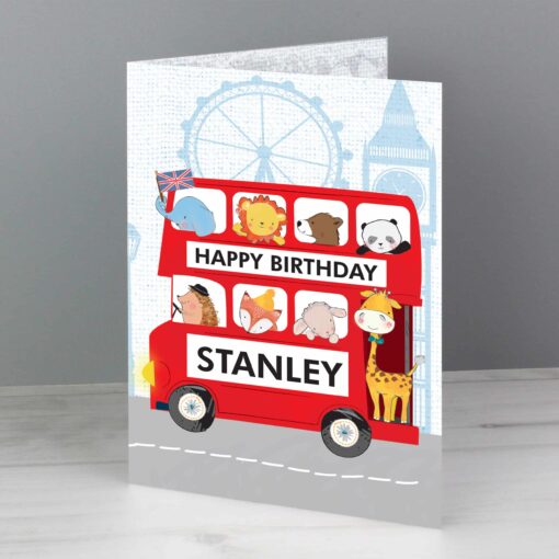 (product) Personalised London Animal Bus Birthday Card