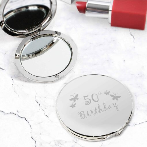 (product) 50th Butterfly Round Compact Mirror