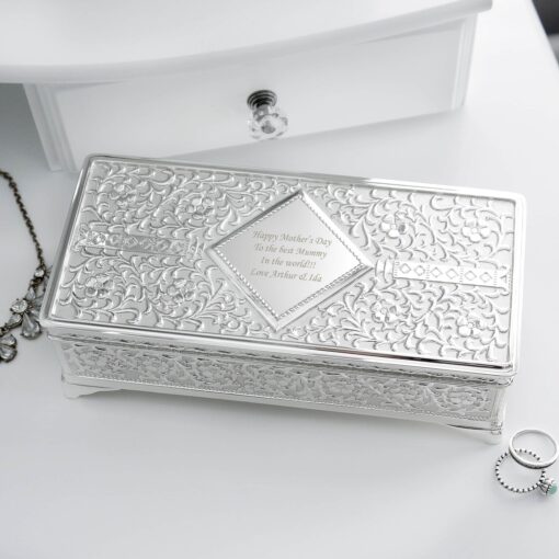 (product) Personalised Antique Silver Plated Jewellery Box