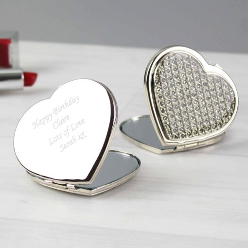(product) Personalised Diamante Heart Compact Mirror