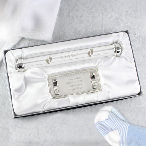 (product) Personalised Its A Boy Silver Plated Certificate Holder