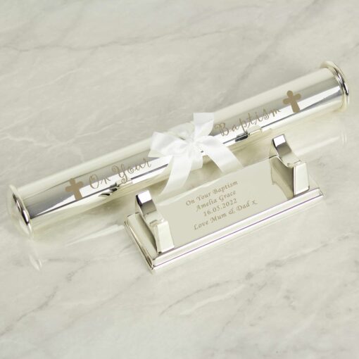 (product) Personalised Baptism Silver Plated Certificate Holder