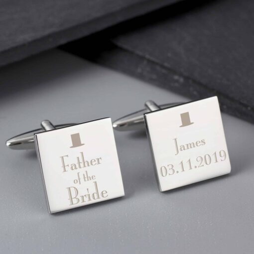 (product) Personalised Decorative Wedding Father of the Bride Square Cufflinks
