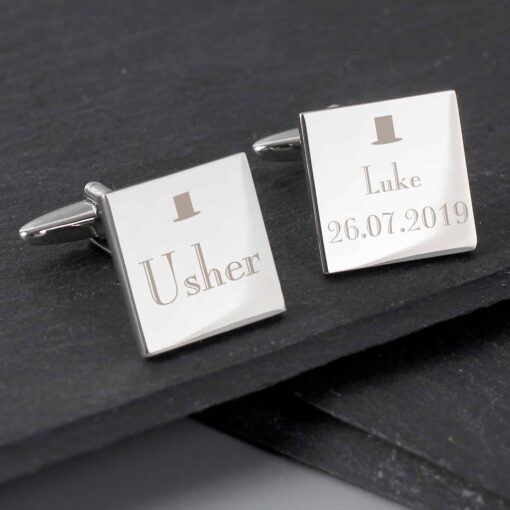 (product) Personalised Decorative Wedding Usher Square Cufflinks