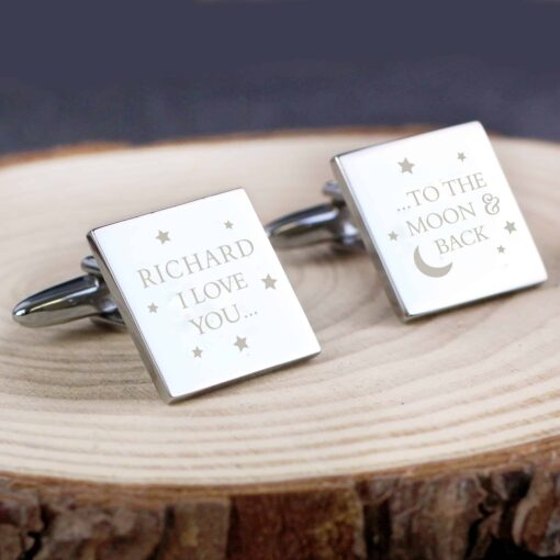 (product) Personalised To the Moon and Back Square Cufflinks