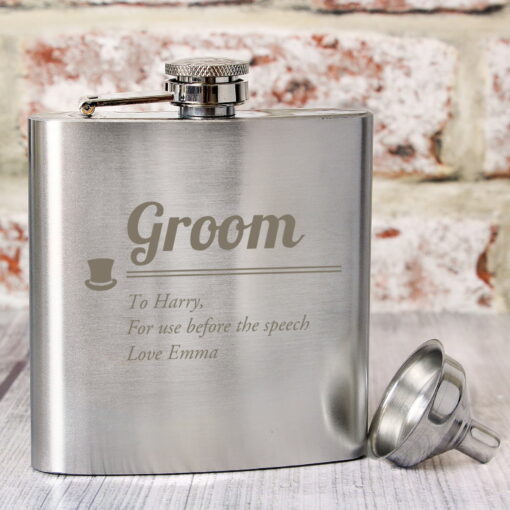 (product) Personalised Groom Hip Flask