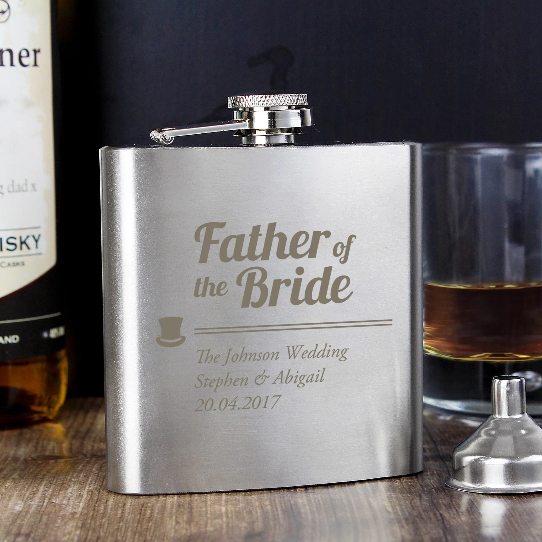 (product) Personalised Father of the Bride Hip Flask