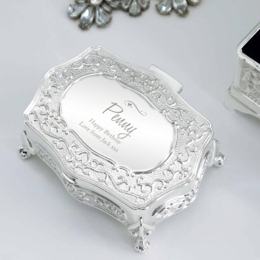(product) Personalised Swirls & Hearts Small Antique Trinket Box
