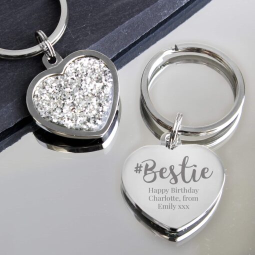 (product) Personalised #Bestie Diamante Heart Keyring