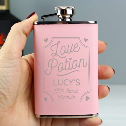 (product) Personalised Love Potion Pink Hip Flask