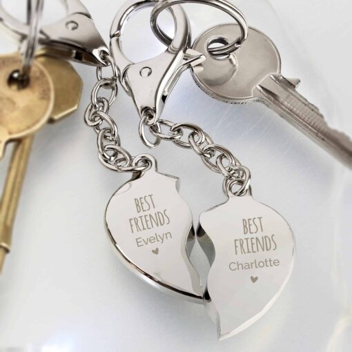 (product) Personalised Best Friends Two Hearts Keyring