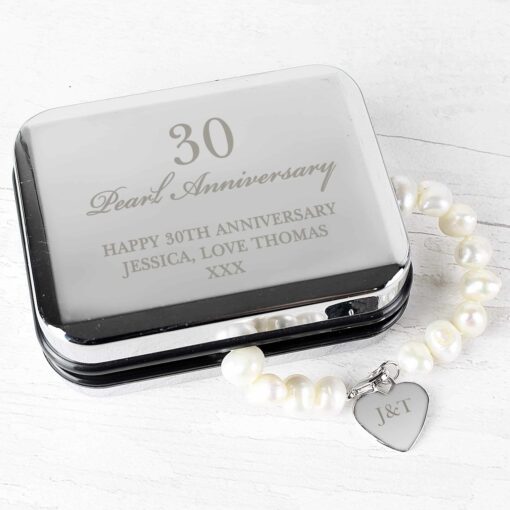 (product) Personalised Anniversary Silver Box and Pearl Bracelet