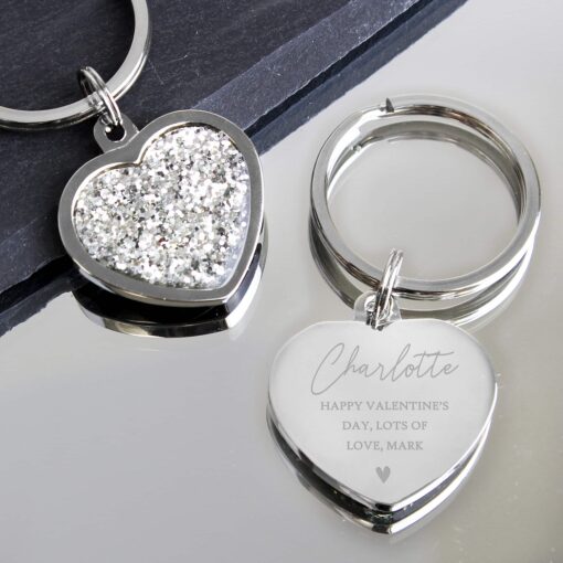 (product) Personalised Name and Message Diamante Heart Keyring