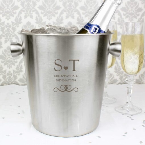 (product) Personalised Monogram Stainless Steel Ice Bucket