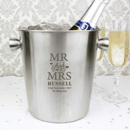 (product) Personalised Mr & Mrs Stainless Steel Ice Bucket