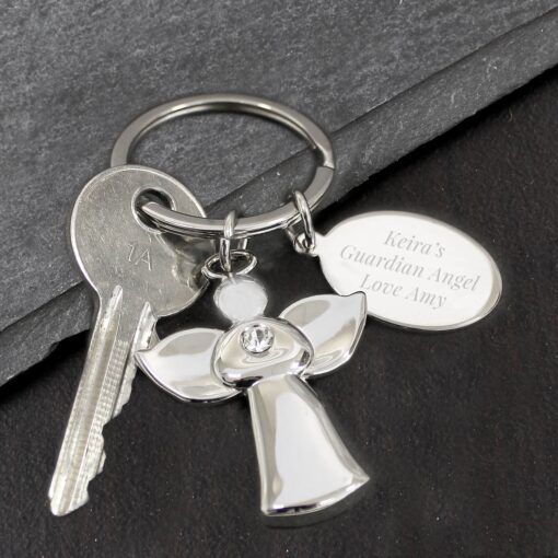 (product) Personalised Silver Plated Angel Keyring