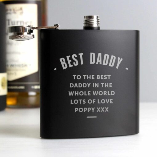 (product) Personalised Any Message Black Hip Flask