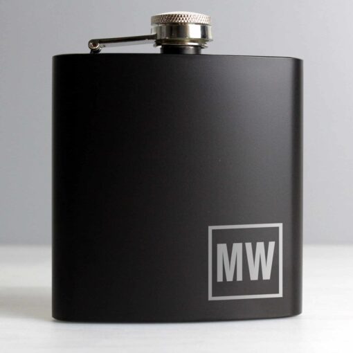 (product) Personalised Initials Black Hip Flask