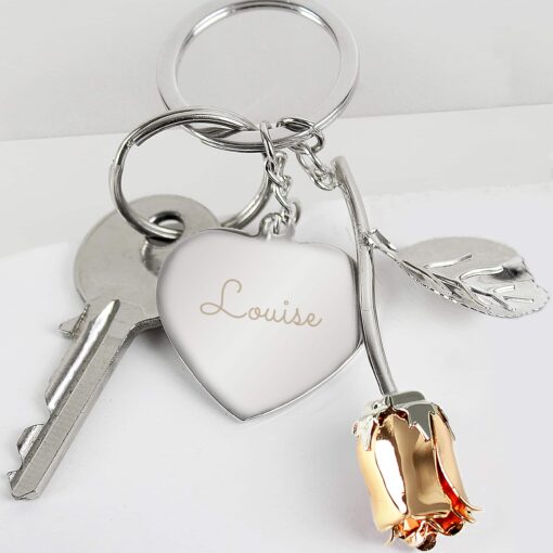 (product) Personalised Silver Plated Name Rose Gold Rose Keyring