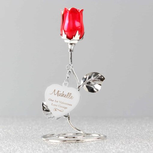 (product) Personalised Swirls & Hearts Red Rose Bud Ornament