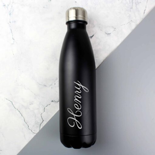(product) Personalised Black Metal Insulated Drinks Bottle