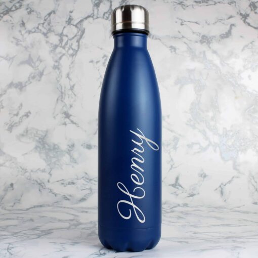 (product) Personalised Blue Metal Insulated Drinks Bottle