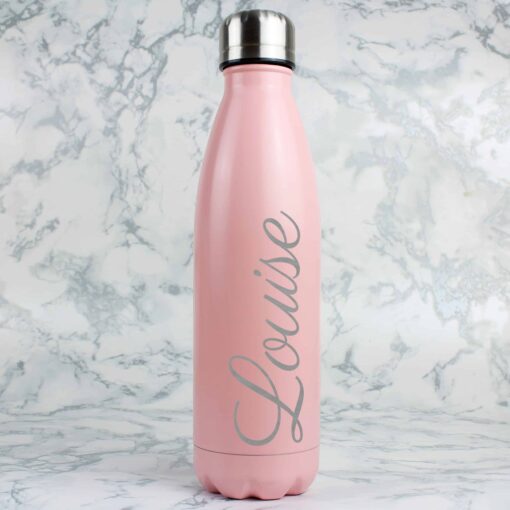 (product) Personalised Pink Metal Insulated Drinks Bottle