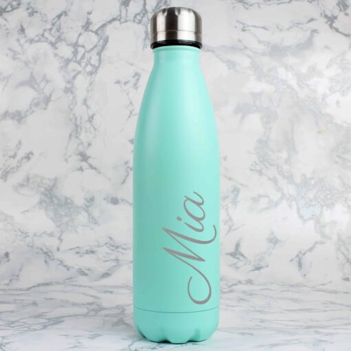 (product) Personalised Mint Green Metal Insulated Drinks Bottle