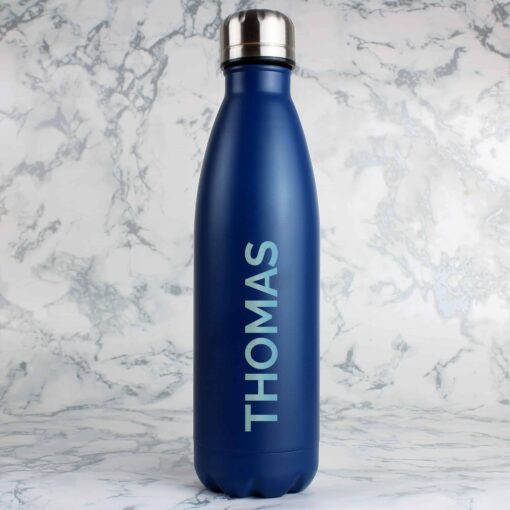 (product) Personalised Bold Name Blue Metal Insulated Drinks Bottle