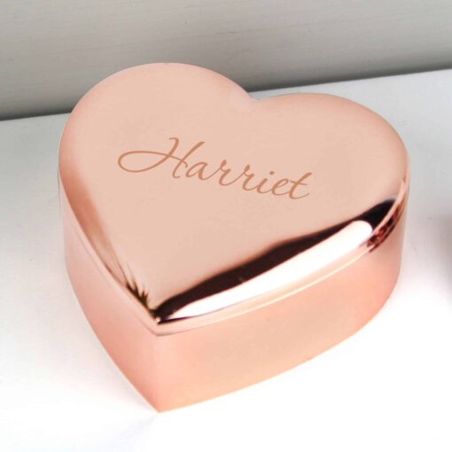 (product) Personalised Name Only Rose Gold Heart Trinket Box