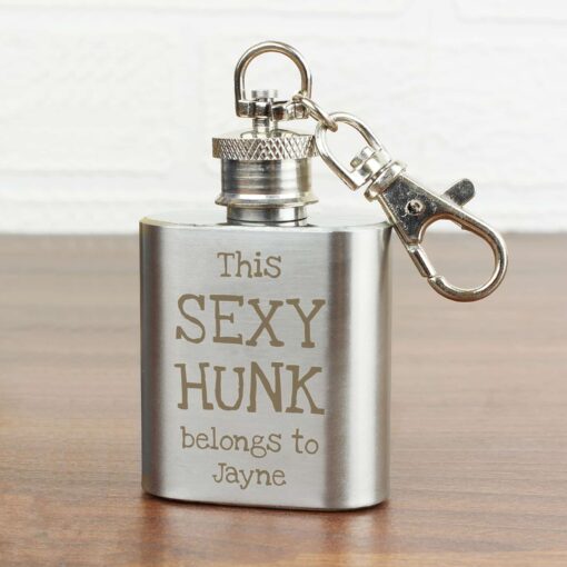 (product) Personalised Sexy Hunk 1oz Hip Flask Keyring