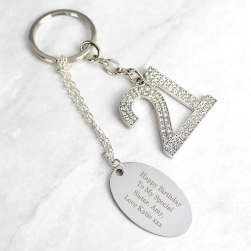 (product) Personalised Free Text Diamante 21 Keyring