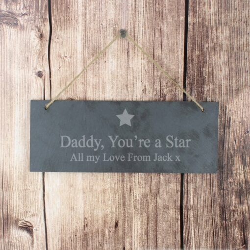 (product) Personalised Star Motif Hanging Slate Plaque