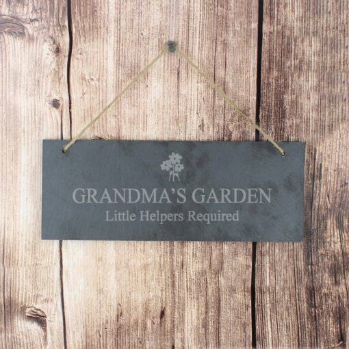 (product) Personalised Flower Motif Hanging Slate Plaque