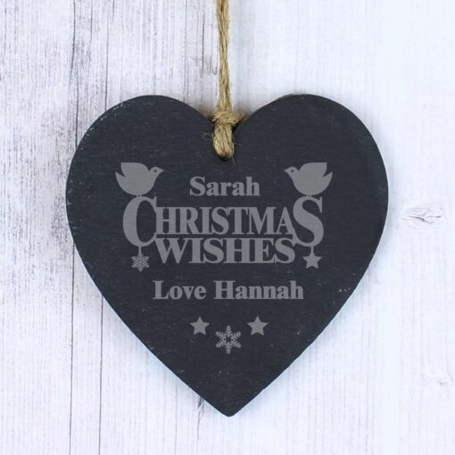 (product) Personalised Christmas Wishes Slate Heart Decoration