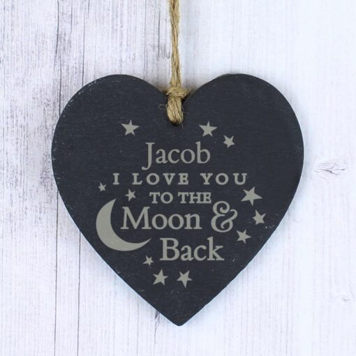(product) Personalised 'To the Moon and Back' Slate Heart Decoration