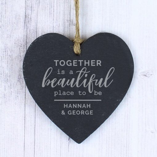 (product) Personalised Together Slate Heart Decoration