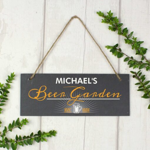 (product) Personalised "Beer Garden" Printed Hanging Slate Plaque