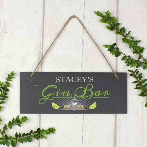 (product) Personalised "Gin Bar" Printed Hanging Slate Plaque