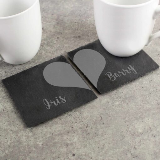 (product) Personalised Two Hearts Slate Coaster Set