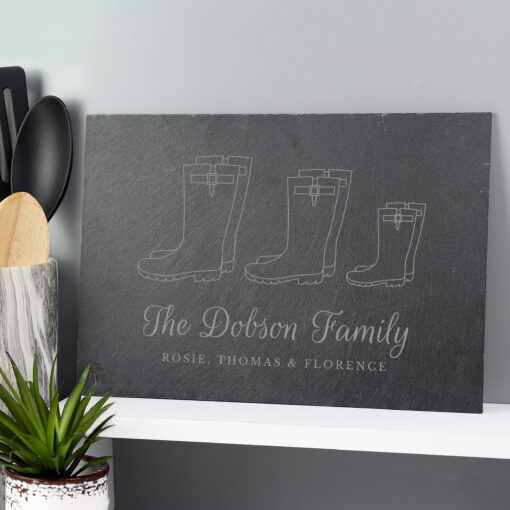 (product) Personalised Welly Boot Family of Three Slate