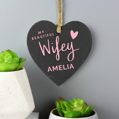 (product) Personalised Wifey Slate Heart Decoration