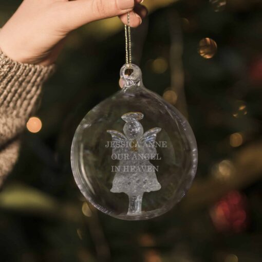 (product) Personalised Glass Christmas Angel Bauble