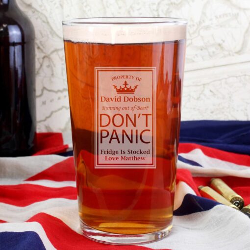 (product) Personalised Dont Panic Pint Glass