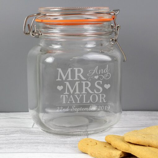 (product) Personalised Mr & Mrs Glass Kilner Jar