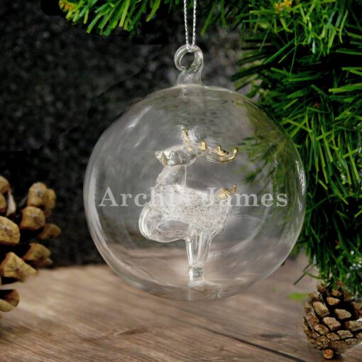(product) Personalised Name Only Reindeer Glass Bauble