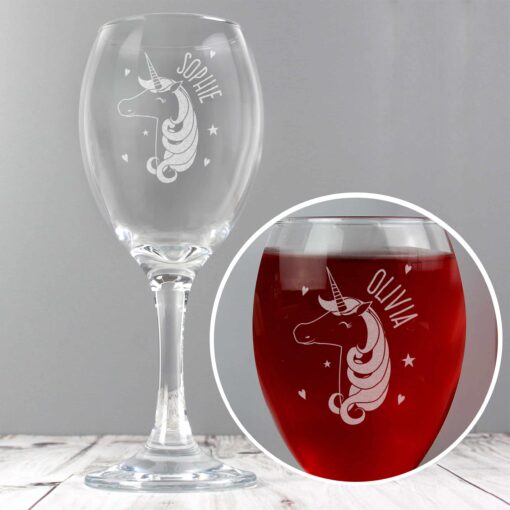 (product) Personalised Unicorn Engraved Wine Glass