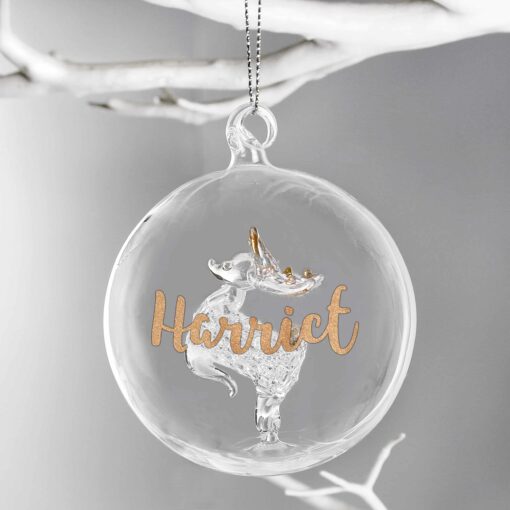 (product) Personalised Gold Glitter Name Only Reindeer Glass Bauble